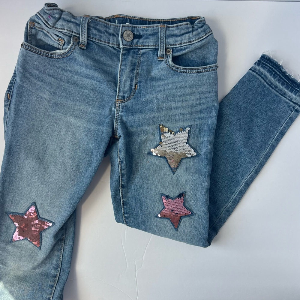 Girls GAP Denim Jeans - Super Skinny Ankle, Size 8, Star Sequin Detail